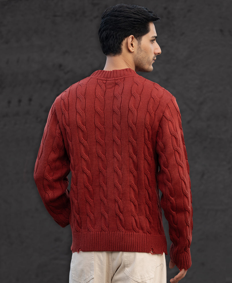 Ochre Distressed Cable Knit T-Shirt.