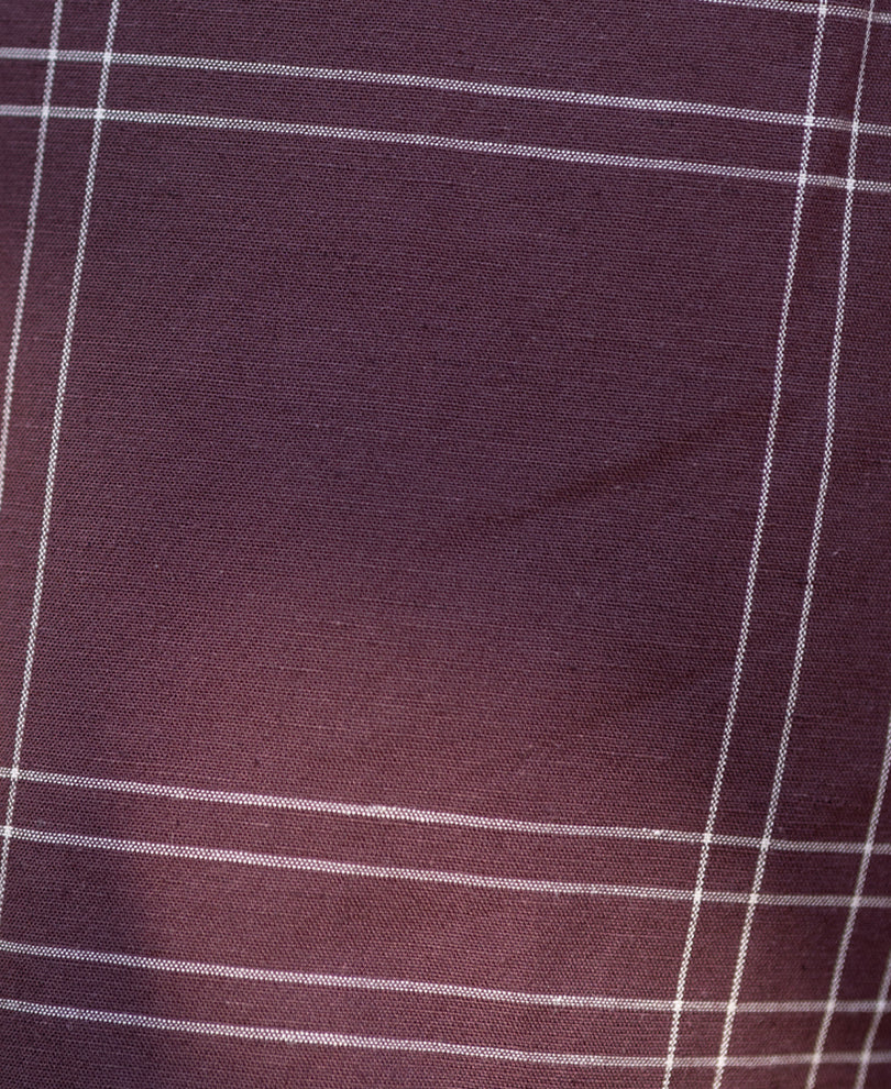 Brown Linen Blend Checks Shirt.