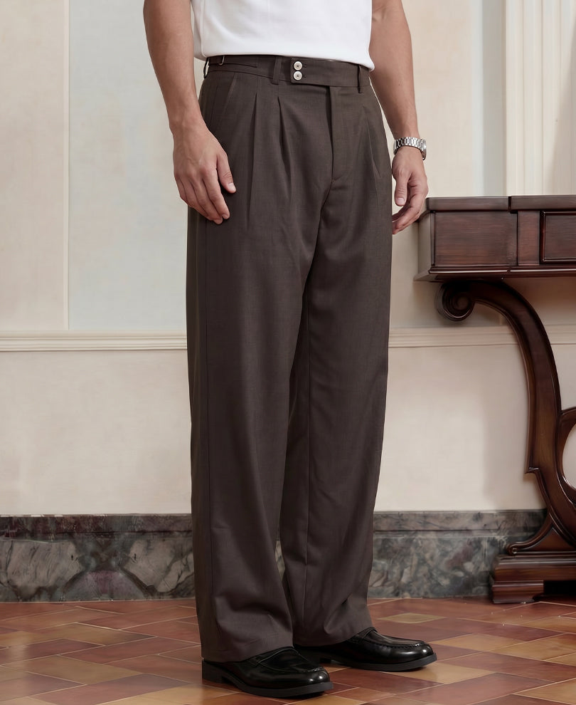 Brown Pleated Gurkha Pants