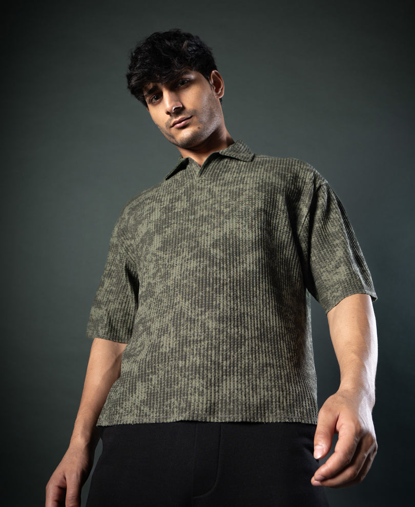 Olive Structure Print Boxy T-Shirt.