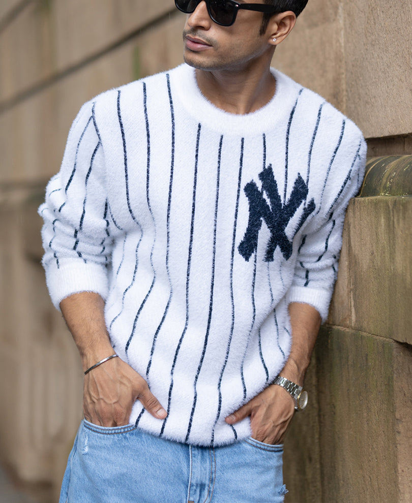 White Striped Fuzzy T-Shirt.