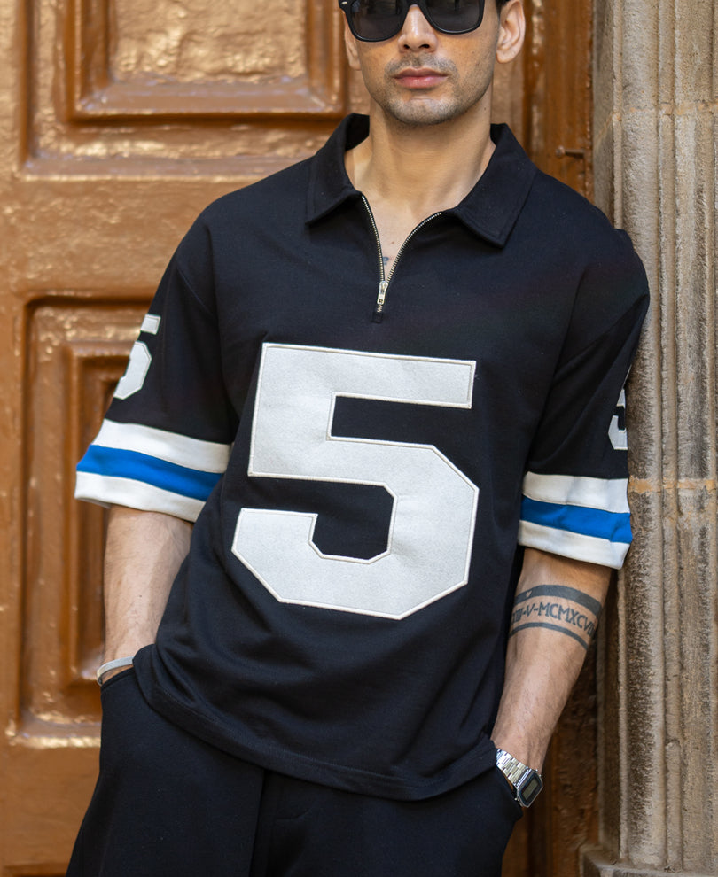 Black Contrast Applique T-Shirt.