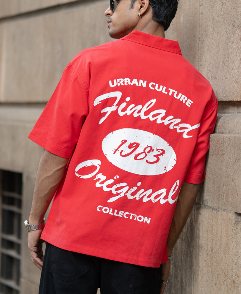 Red Printed Structure Shirt.