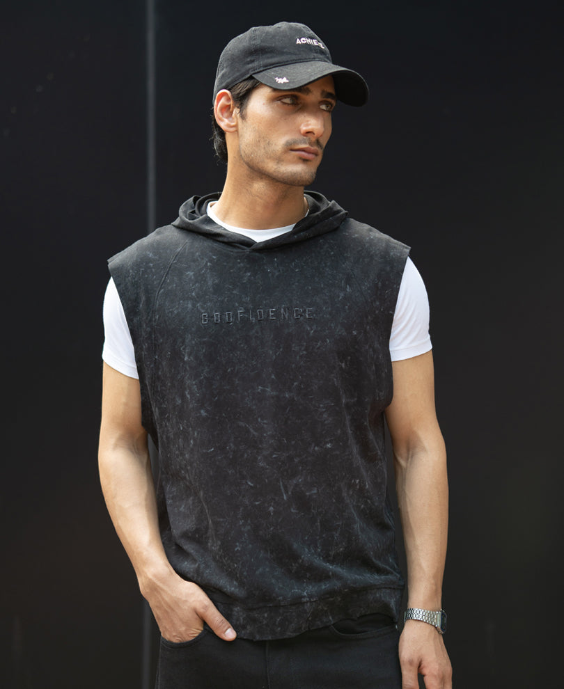 Black Washed Hooded Vest
