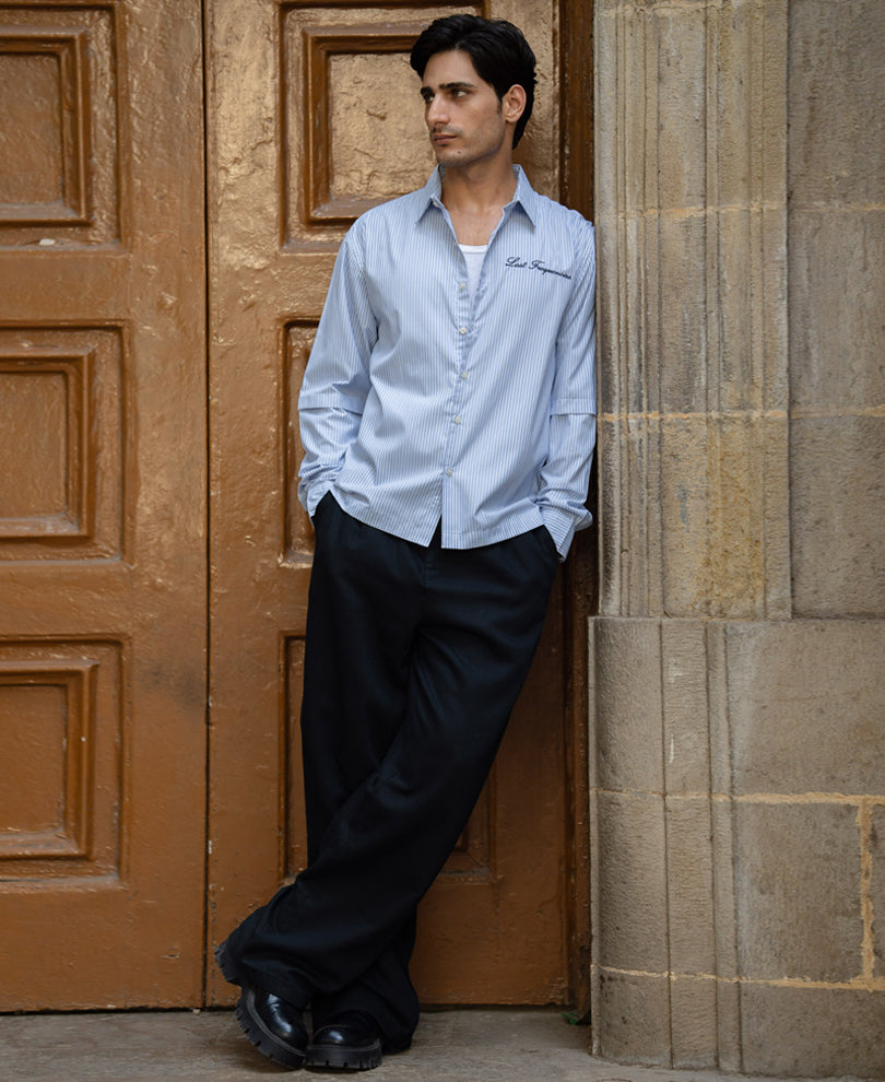 Blue Striped Doctor Sleeves Shirt