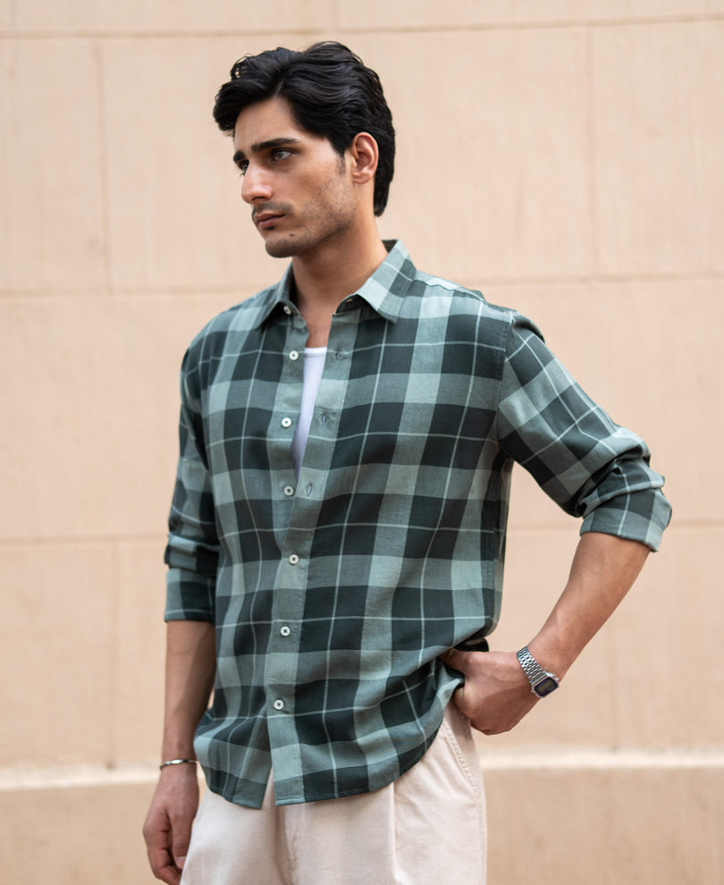 Olive Lightweight Checks Shirt.