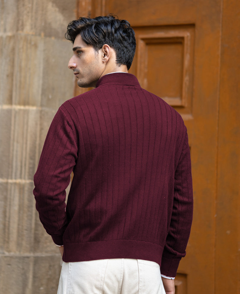 Wine High Neck Cotton Sweater 100% Cotton