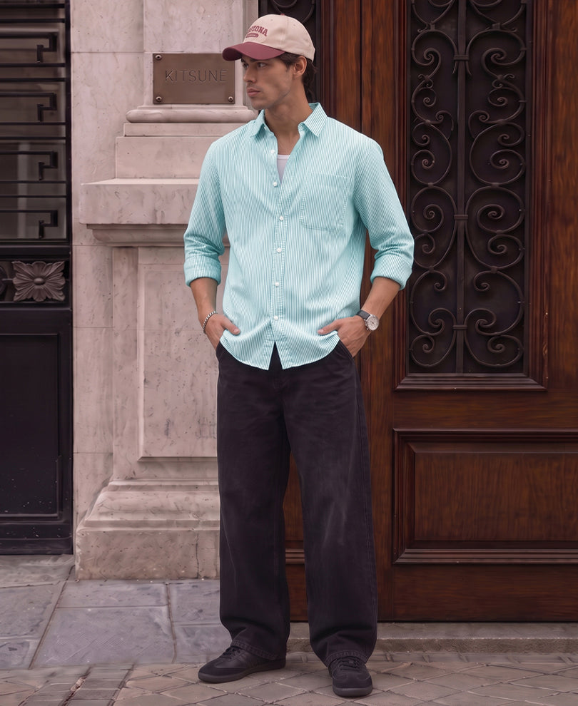 Aqua Oxford Stripe Shirt