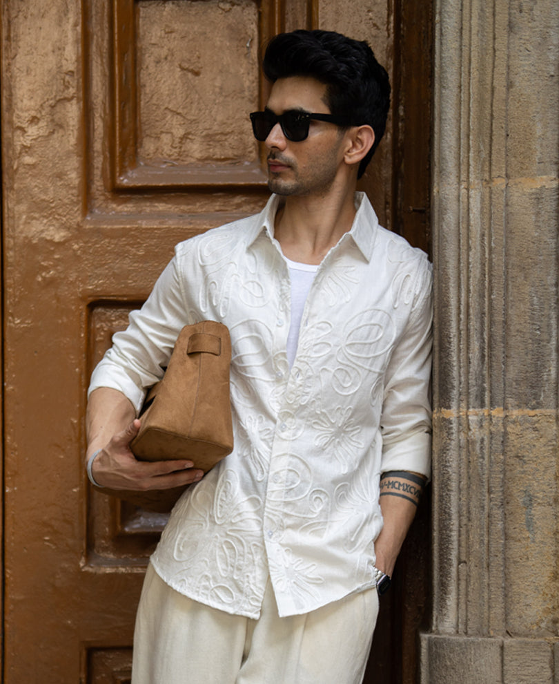 White Embroidered Lightweight Shirt 100% Cotton