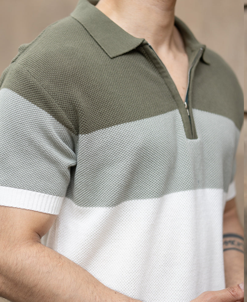 Green Knit Stripe T-Shirt.