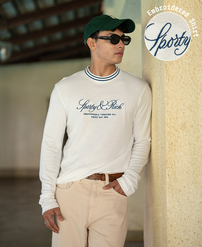 White Structured Embroidered T-Shirt