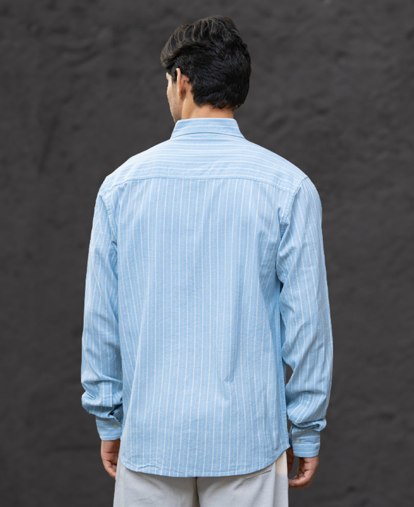 Light Blue Linen Stripe Shirt.