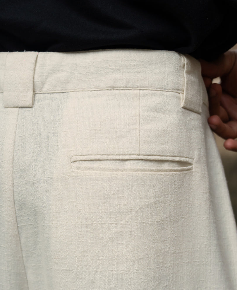 Cream Linen Blend Barrel Fit Pants