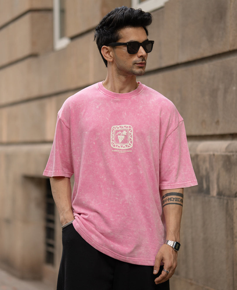 Light Pink Washed Printed T-Shirt 100% Cotton