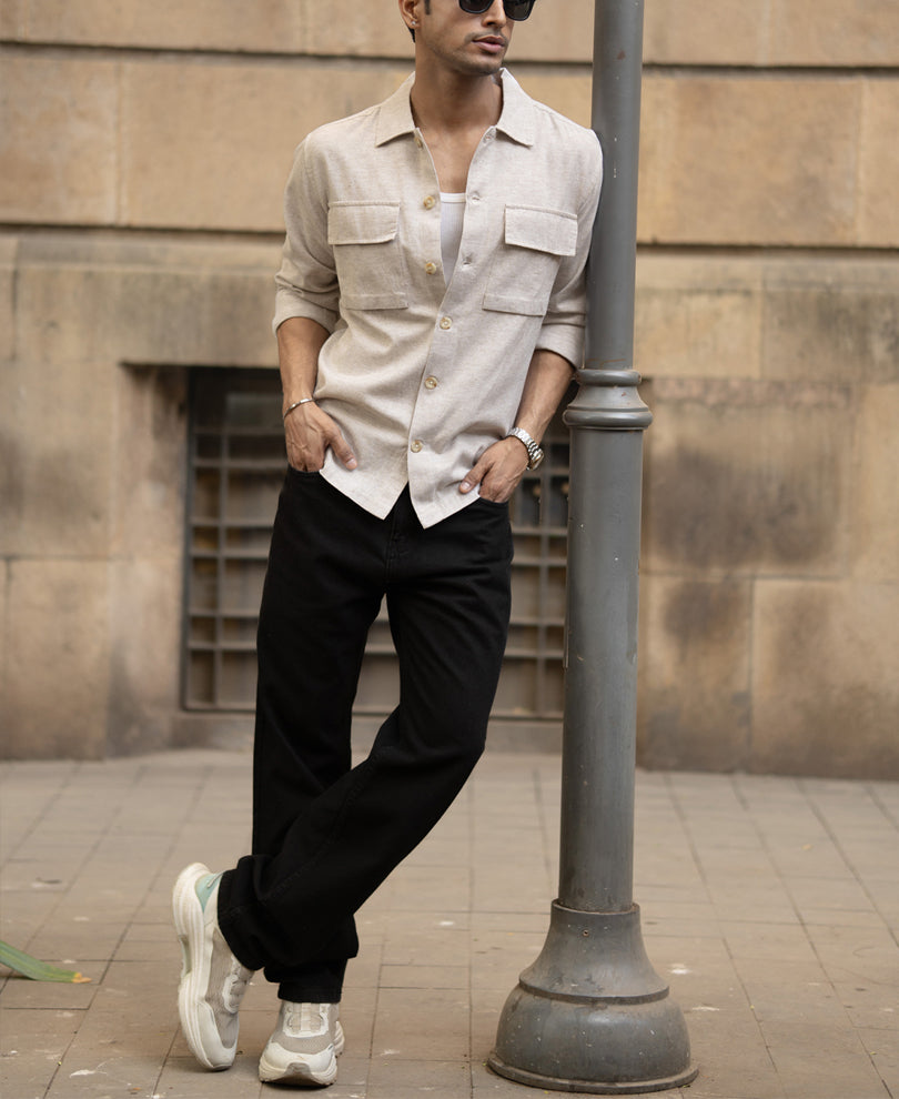 Natural Linen Double Pocket Shirt.