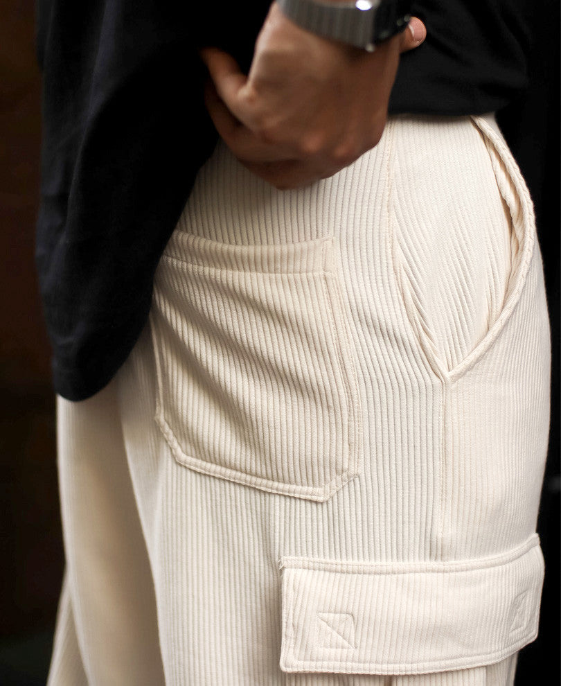 Cream Side Pocket Baggy Fit Track Pant.