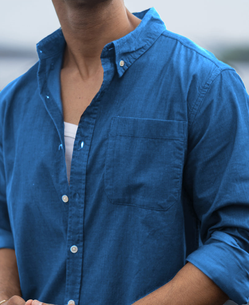 Cerulean Blue Linen Blend Shirt.