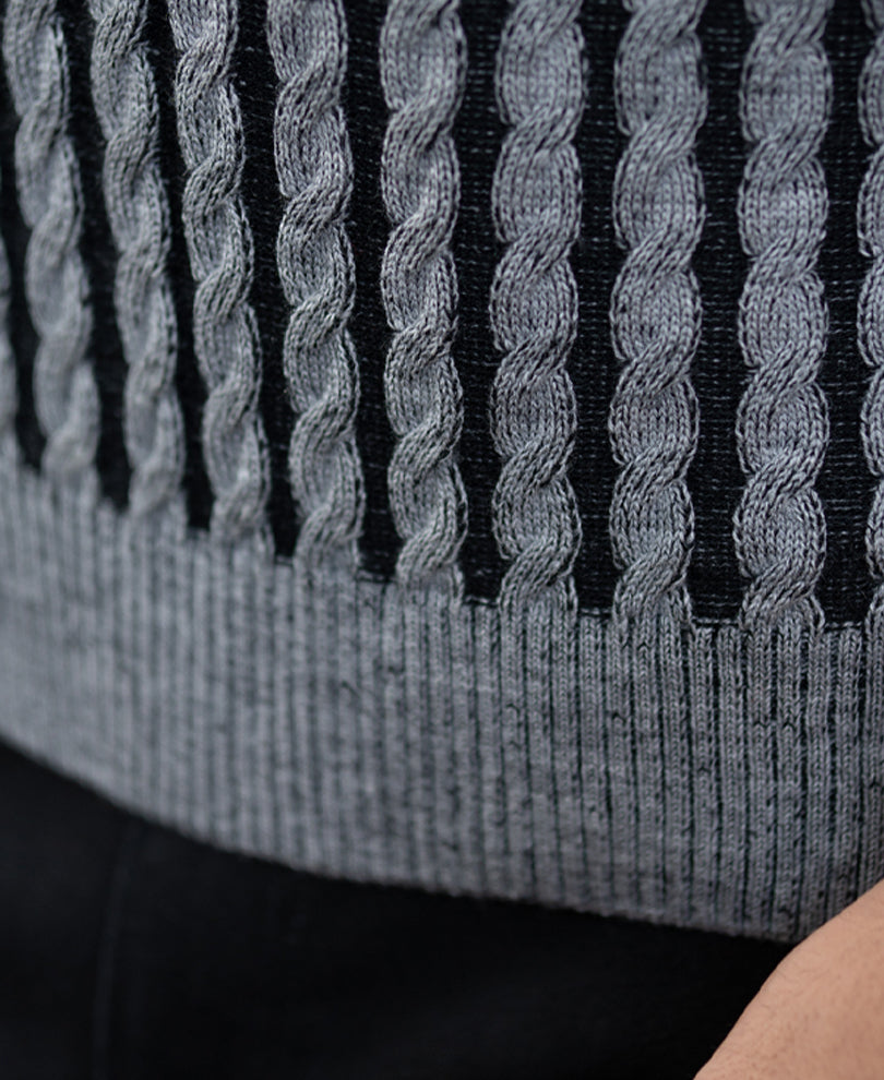 Grey And Black Cable Knit T-Shirt.