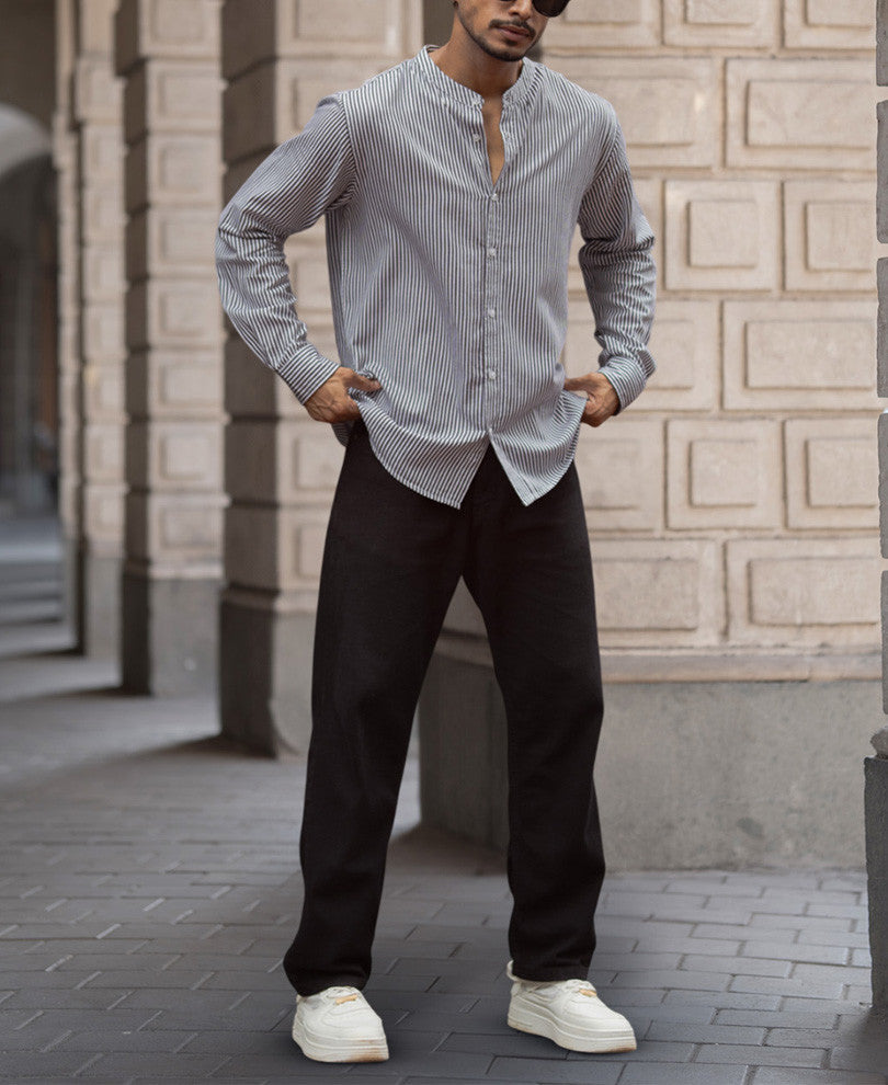 Black and White Stripes Full Sleeves Shirt.