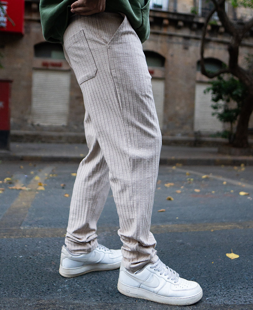 Beige Rib Knit Pant.