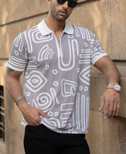 Grey Contrast Printed Polo T-Shirt.