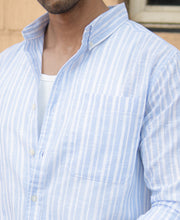 Mid Blue Striped Light Weight Shirt.