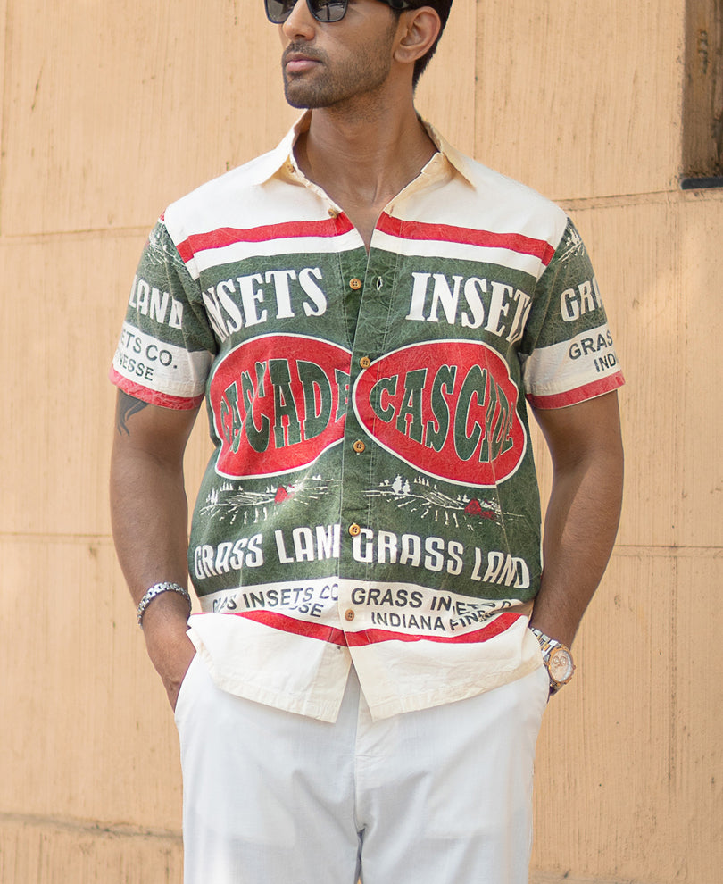 Olive Washed Printed Shirt.