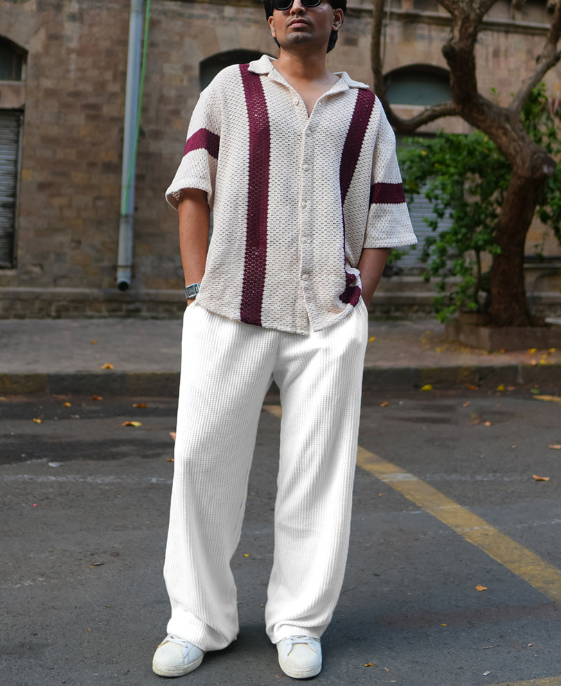 Cream Waffle Baggy Fit Track Pant.