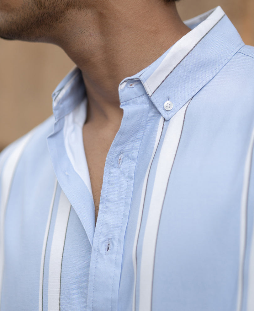Light Blue Broad Stripe Shirt.