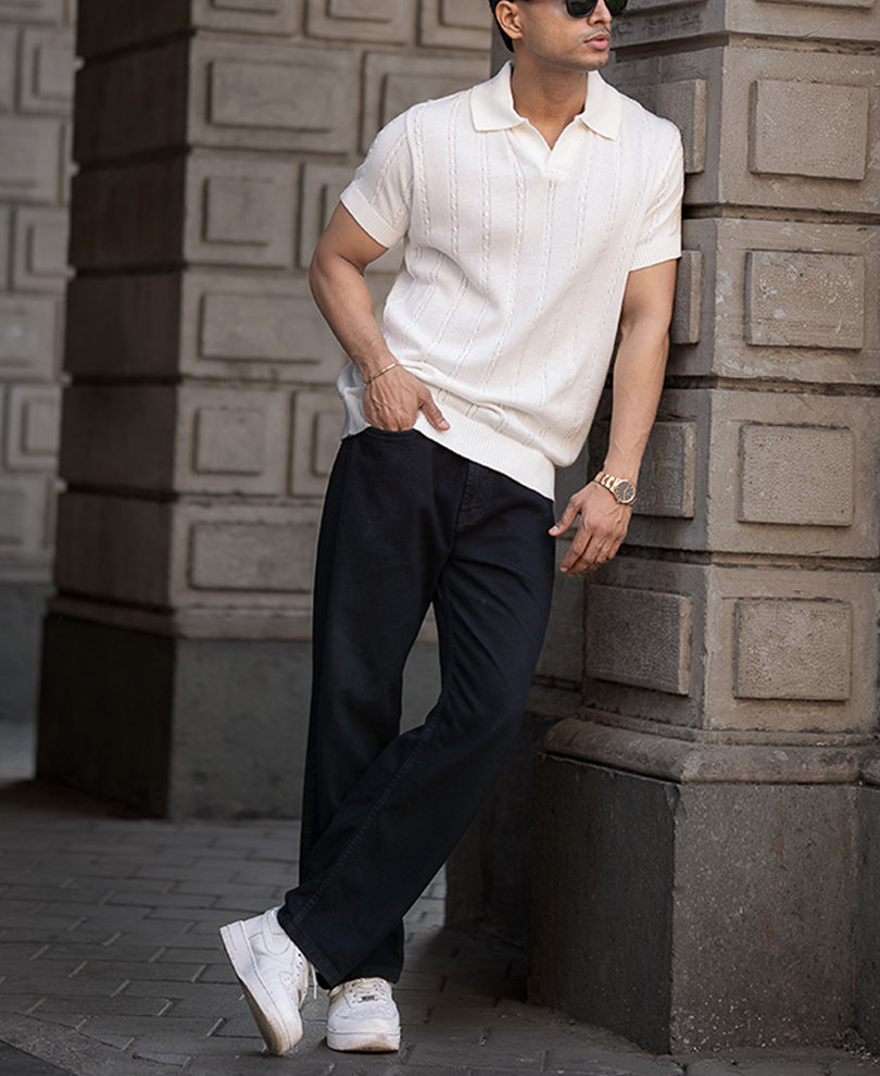 Offwhite Knitted Polo T-Shirt.