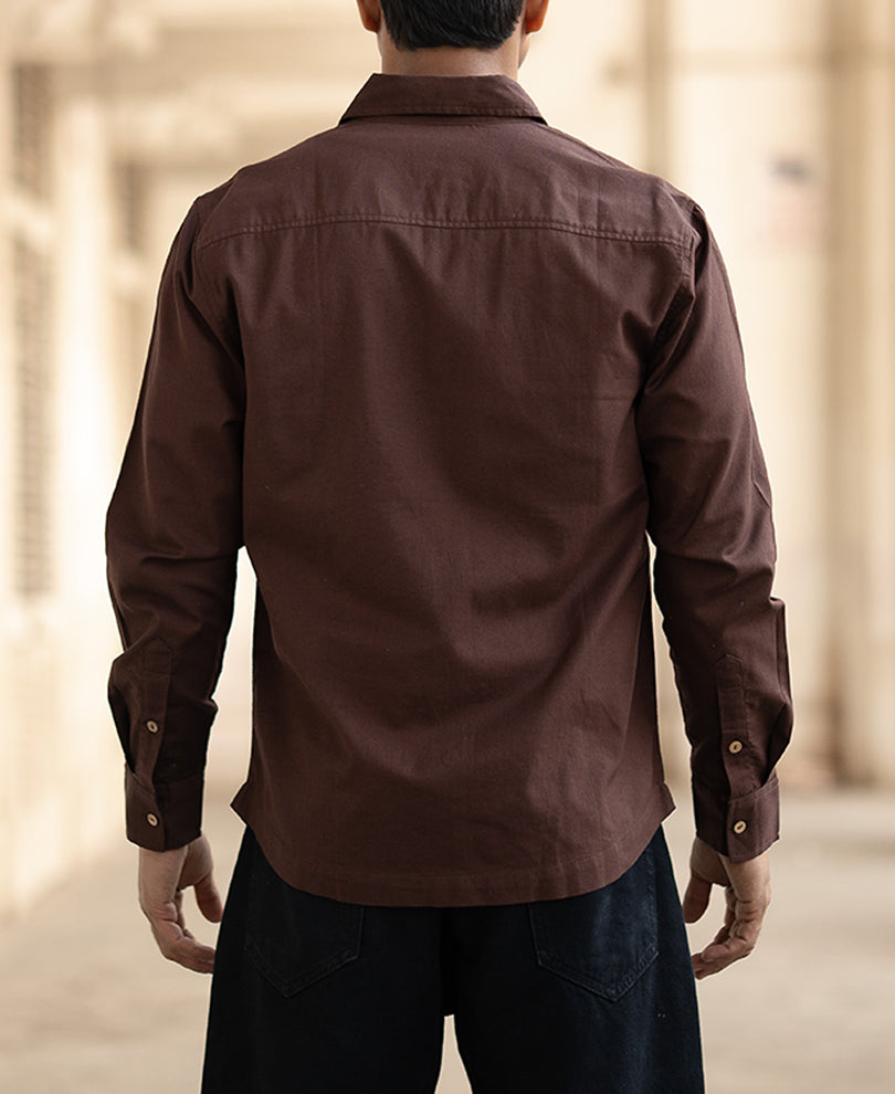 Brown Full Sleeves Regular Fit Linen Shirt.