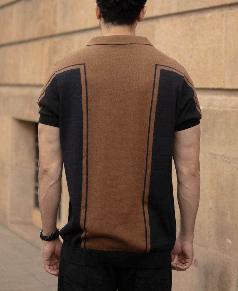 Brown And Black Panelled T-Shirt.