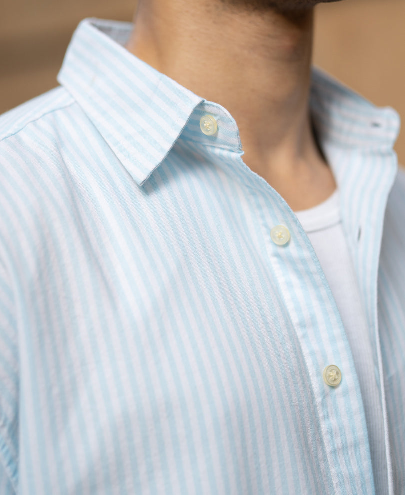 Blue Printed Stripe Shirt 100% Cotton