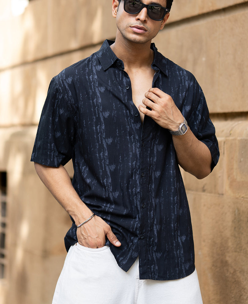 Black Abstract Lightweight Print Shirt.