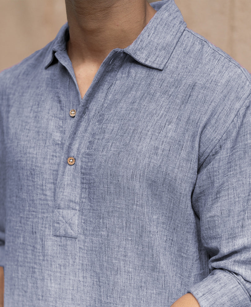 Blue Slub Kurta Shirt.