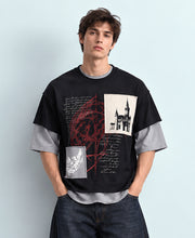 Black Double Layered Printed T-Shirt