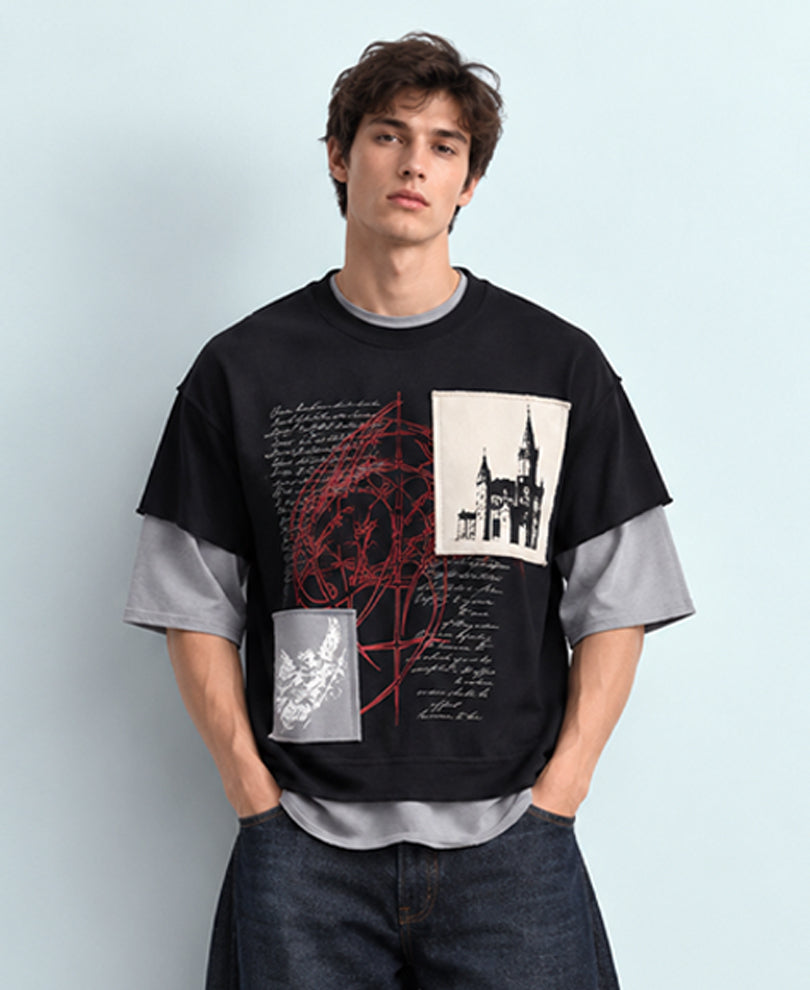 Black Double Layered Printed T-Shirt