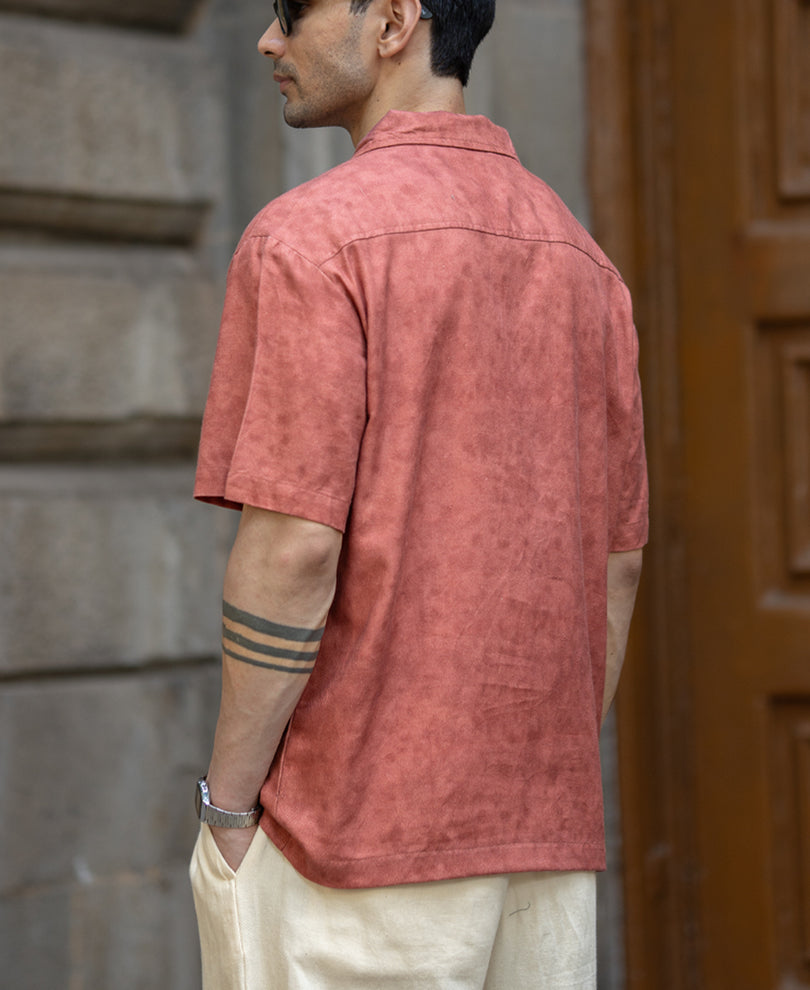 Rust Wash Effect Zipper Shirt