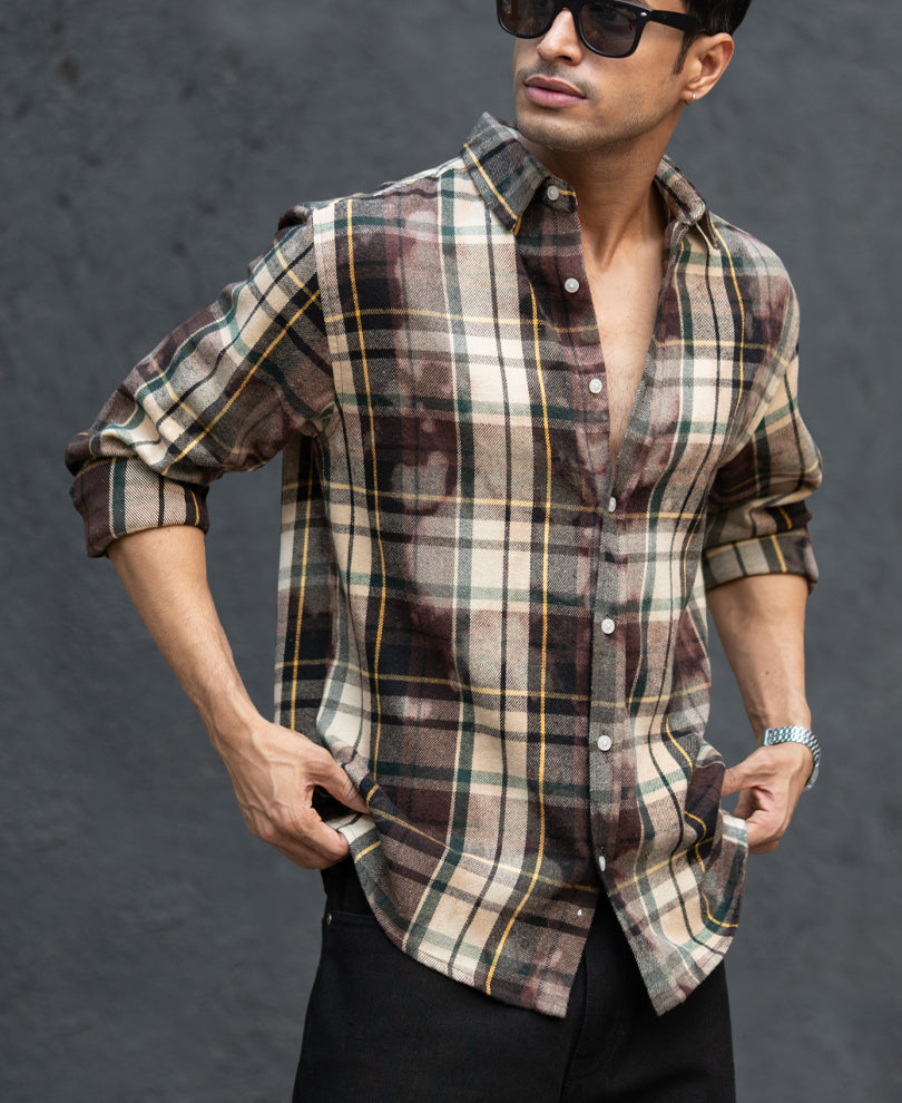 Dark Brown Washed Checks Shirt.