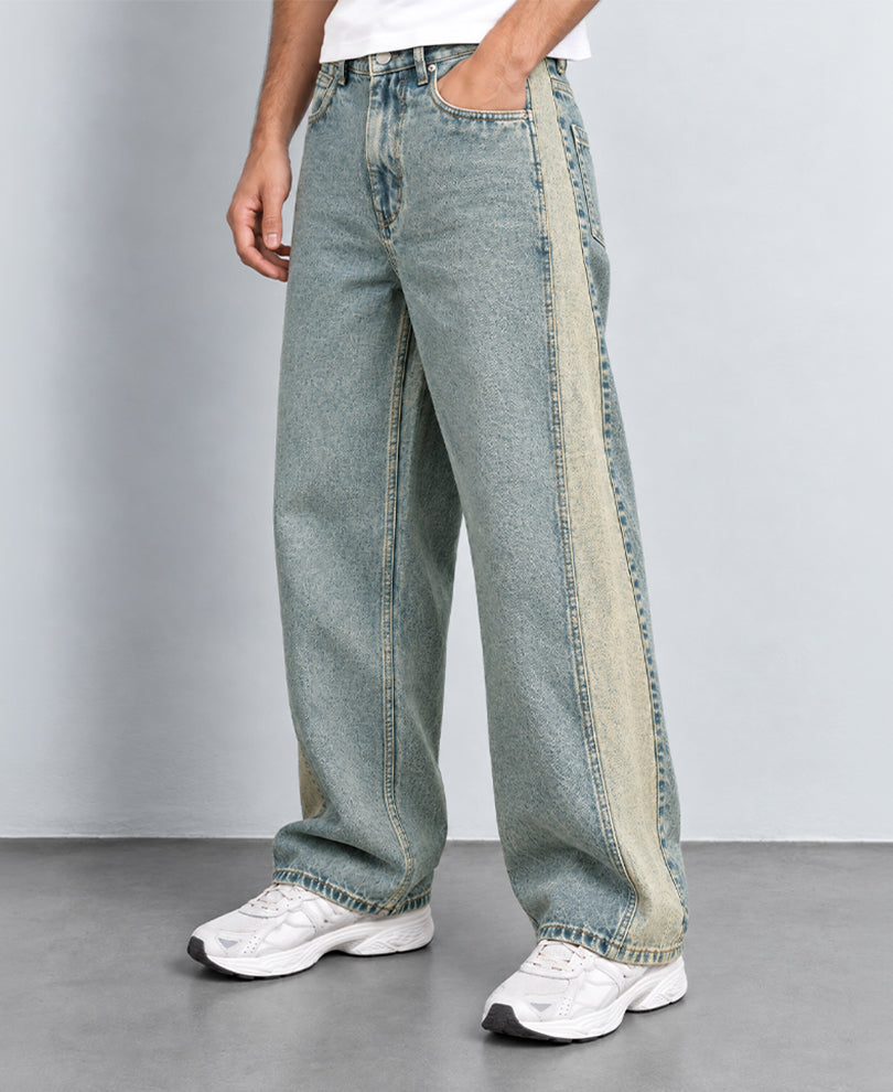 Blue Panelled Baggy Jeans