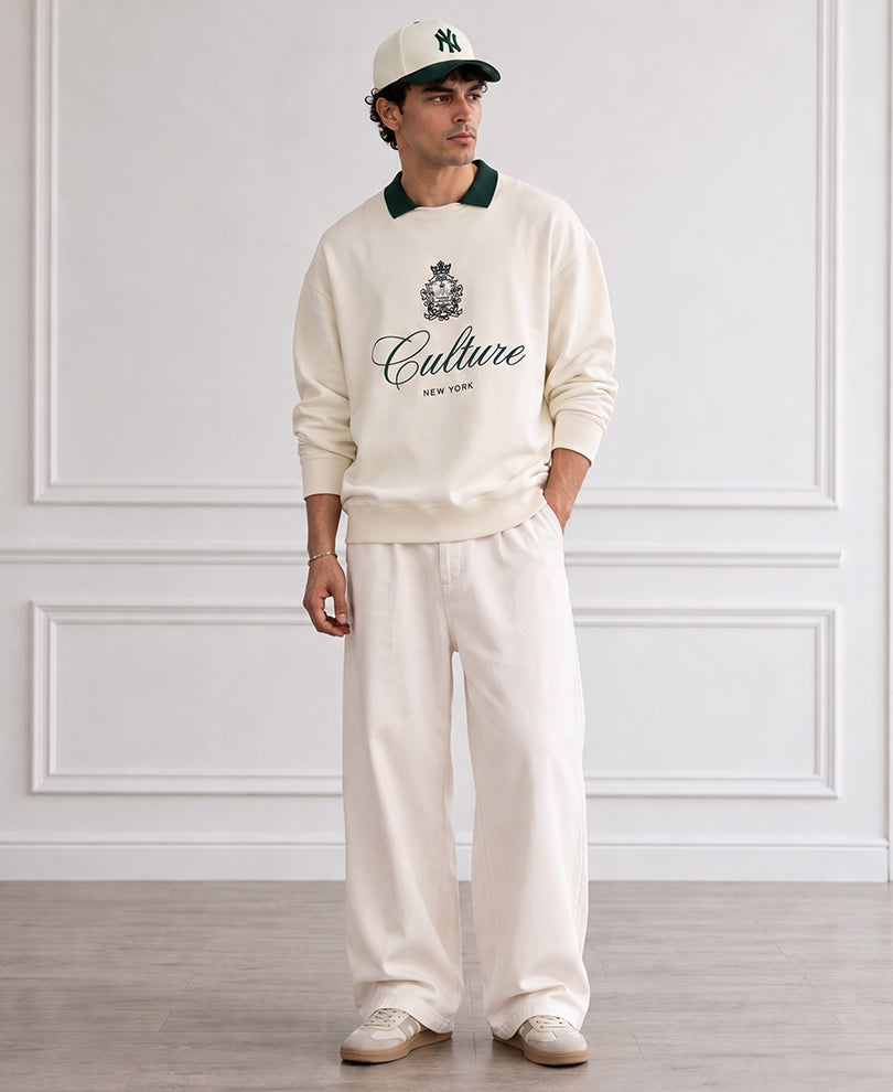 Cream Embroidered Boxy T-Shirt 100% Cotton