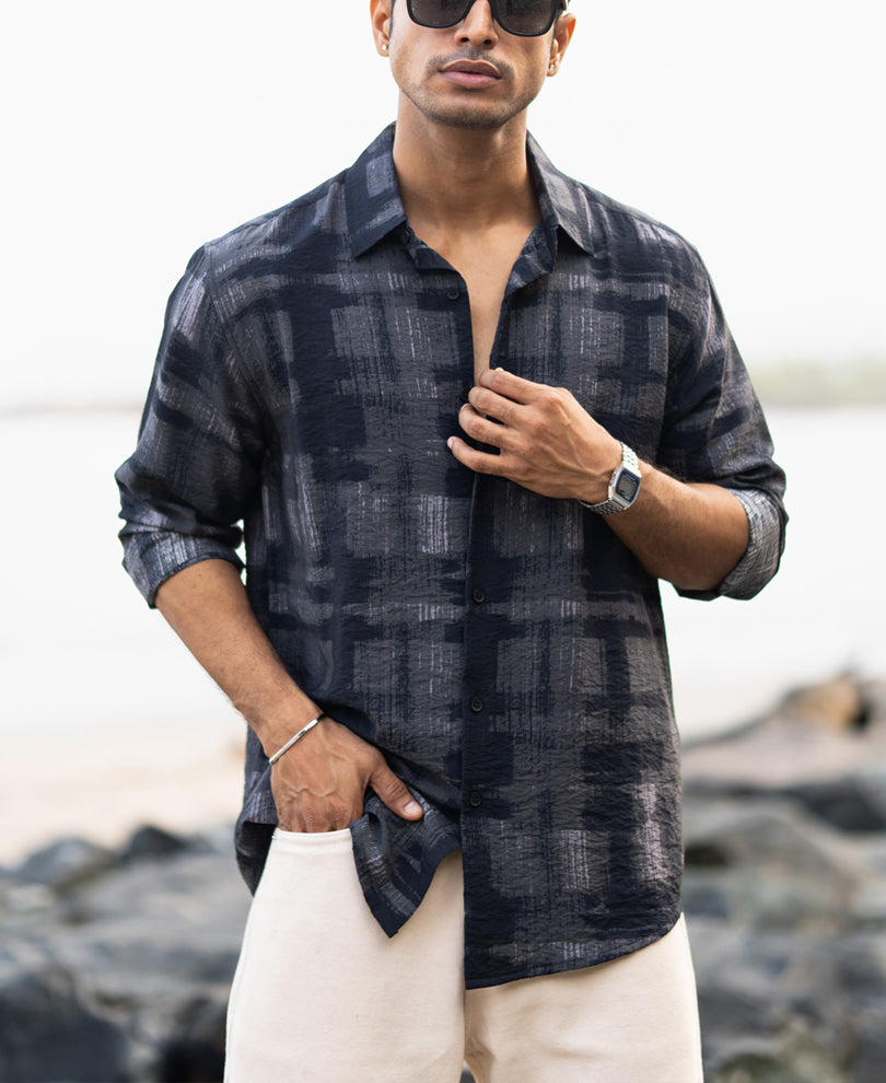 Dark Grey Printed Lightweight Shirt.