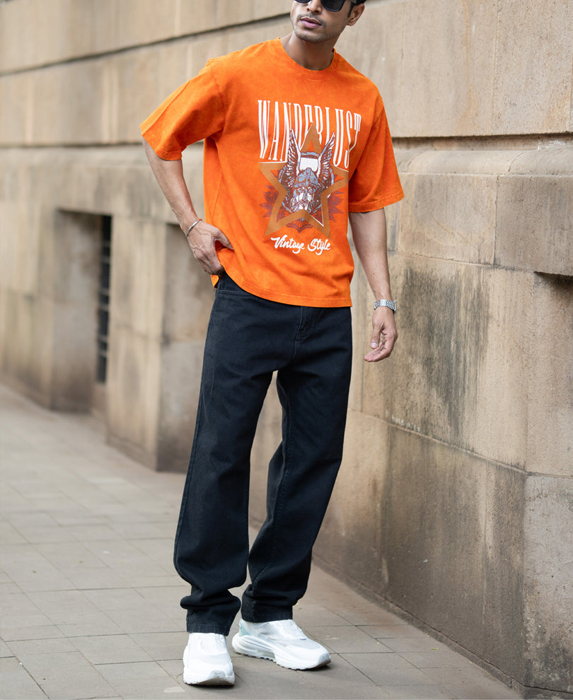 Orange Washed Graphic T-Shirt.