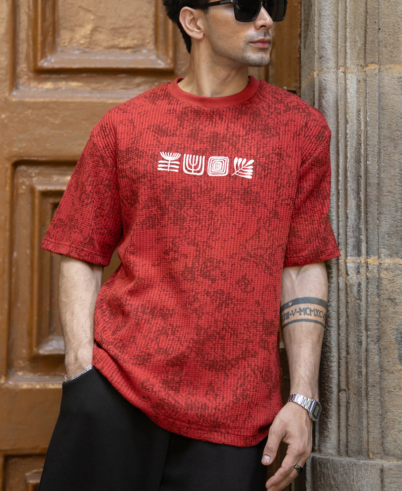 Brick Red Printed T-Shirt.