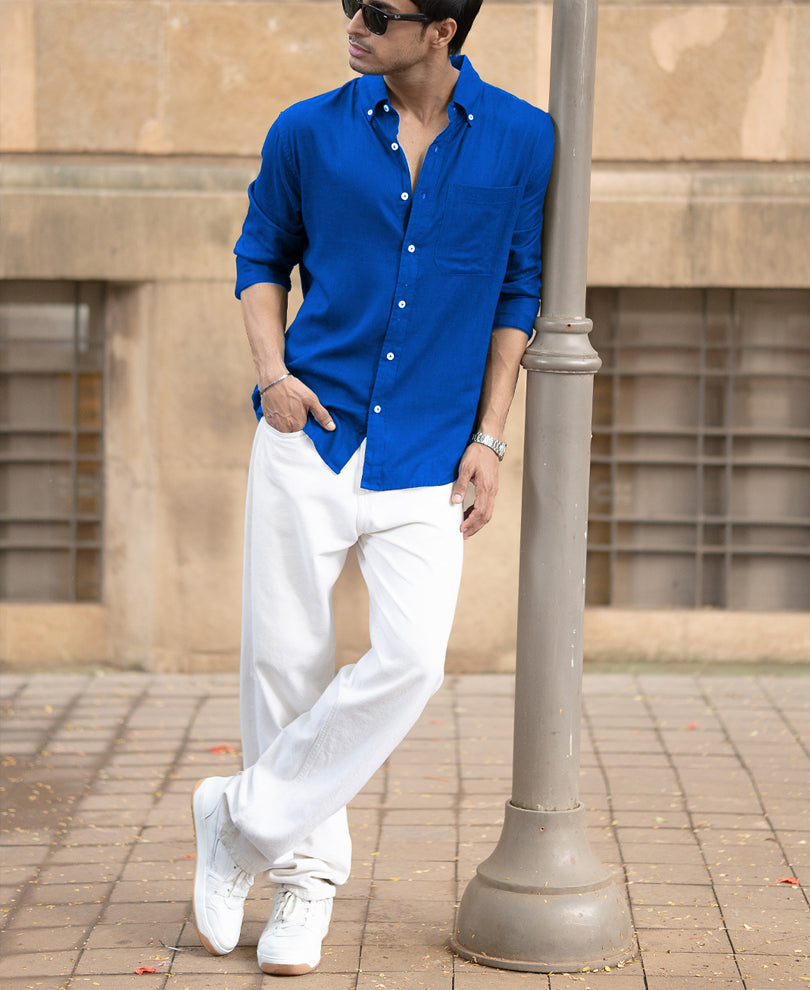 Vivid Blue Linen Blend Shirt.