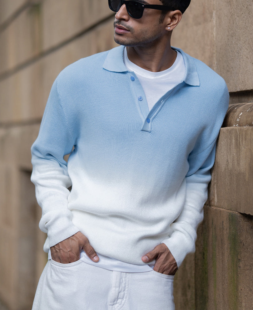 Light Blue Ombre Knit T-Shirt.