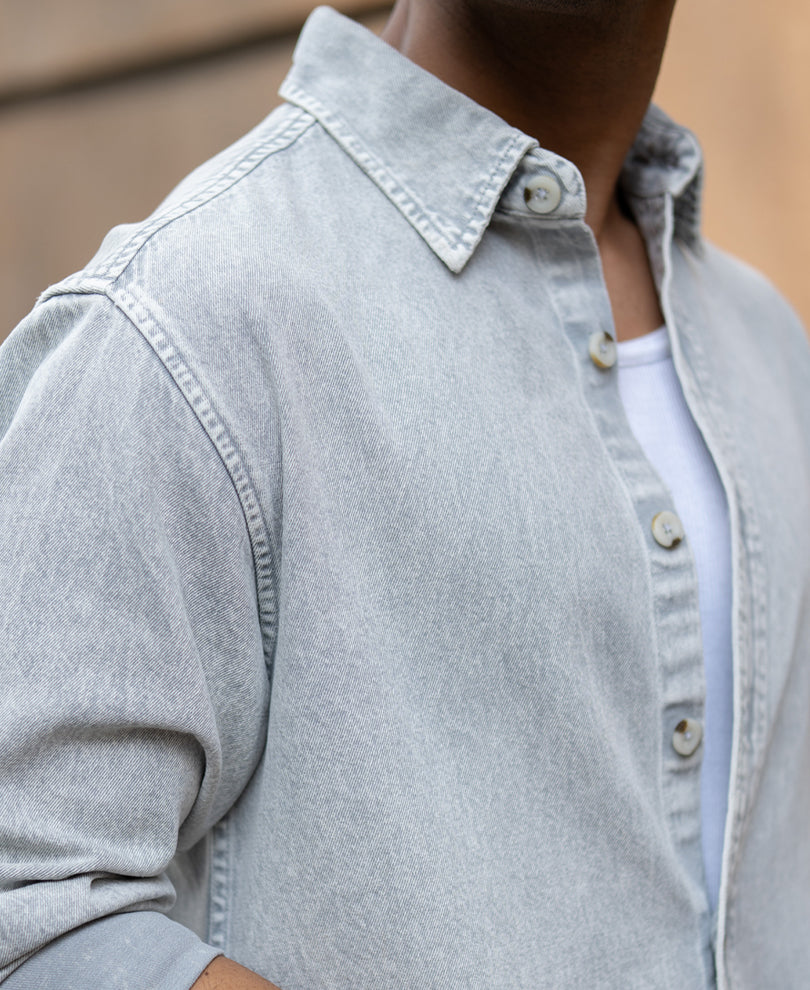 Grey Washed Denim Shirt.