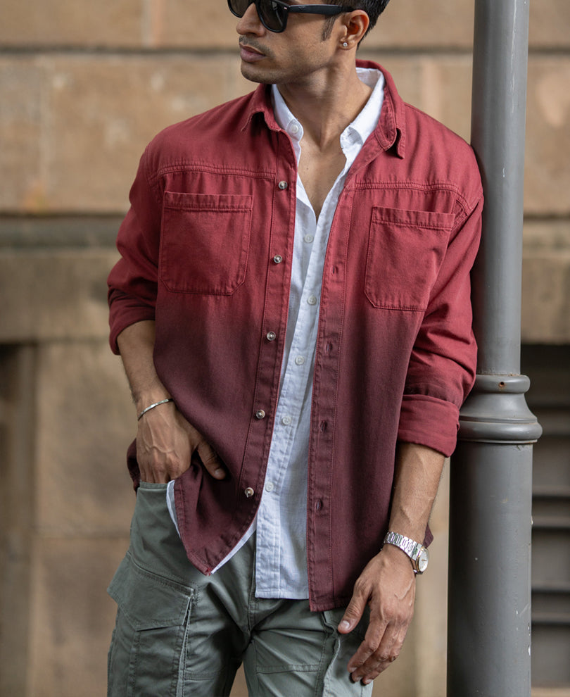 Brick Red Ombre Shirt With Pockets.
