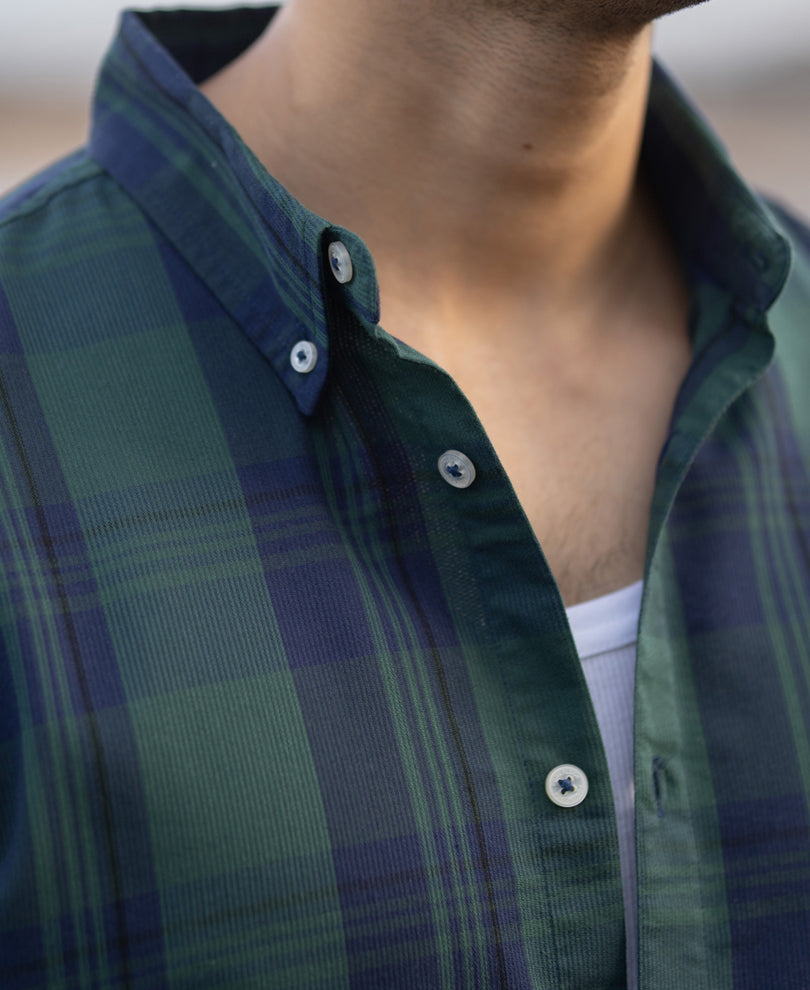 Navy Green Structured Checks Shirt.