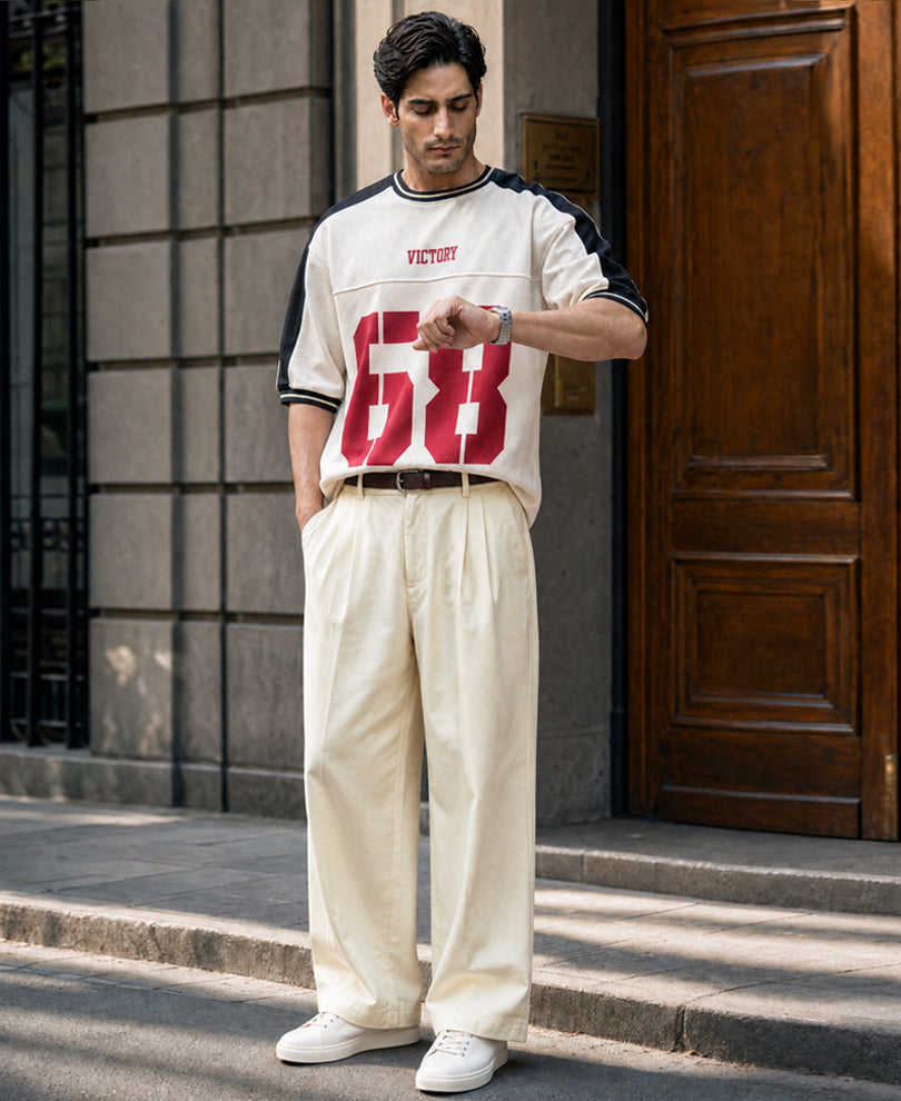 Cream Panelled Graphic T-Shirt